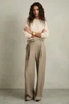 Reiss Neutral Wool Belted Wide-leg Trousers In Neutral