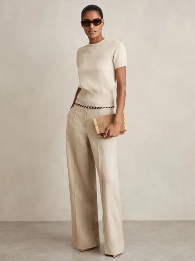 Reiss Neutral Cotton And Wool Crew-neck Top