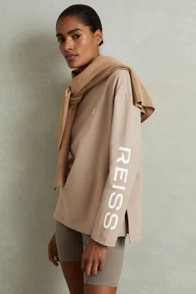 Reiss Neutral Cotton Blend Logo Top