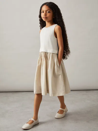 Reiss Neutral Cotton Layered Sleeveless Midi Dress