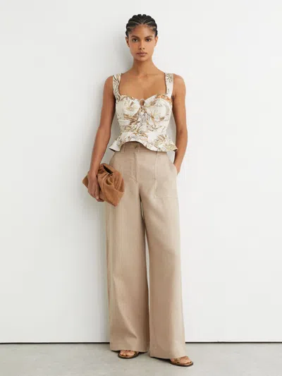 Reiss Neutral Cotton Safari Print Bustier Top