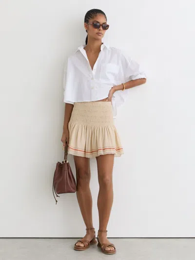 Reiss Neutral Cotton-blend Shirred Mini Skirt In White