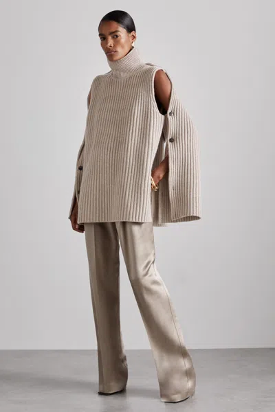 Reiss Neutral Darcey Atelier Wool-blend Buttoned-sleeve Jumper With Cashmere