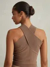 Reiss Neutral Darla Ribbed Cross-over Vest In Brown
