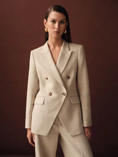 Reiss Neutral Devon Linen-blend Double-breasted Suit Jacket