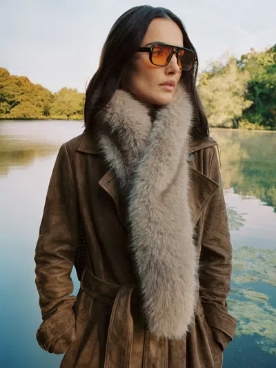 Reiss Neutral Faux-fur Collar In Gray