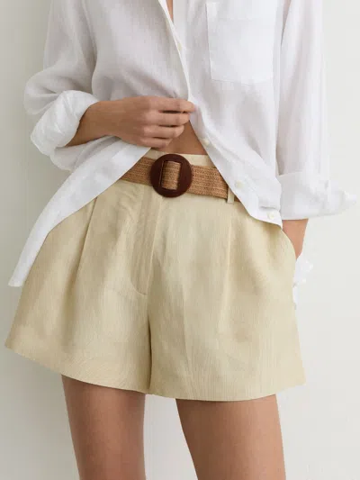 Reiss Neutral Jacquard Belted Shorts With Linen