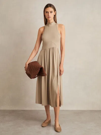 Reiss Neutral Jersey Sleeveless Midi Dress