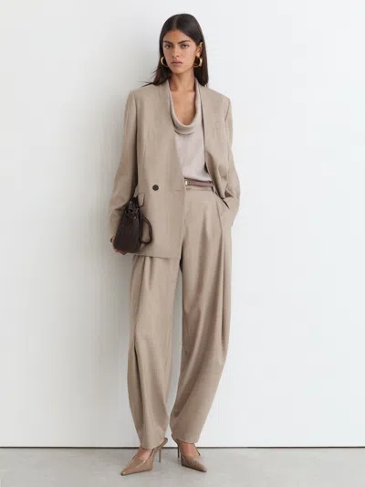 Reiss Neutral Juniper Collarless Double-breasted Suit Blazer Wool-blend