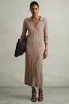 Reiss Neutral Petite Knitted Open Collar Midi Dress In Neutral