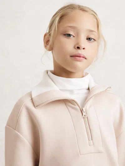 Reiss Neutral Laney Funnel-neck Interlock Zip Sweatshirt