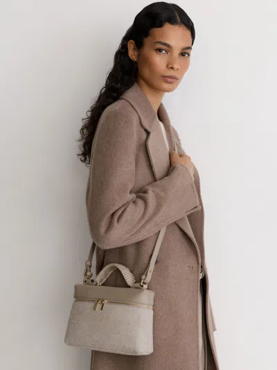 Reiss Neutral Leather And Woven Vanity Crossbody Bag