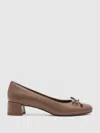 Reiss Neutral Leather Block Heel Ballerina Shoes In Brown