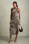 Reiss Womens Leopard-print Sleeveless Stretch-jersey Midi Dress Neutral In Neutral