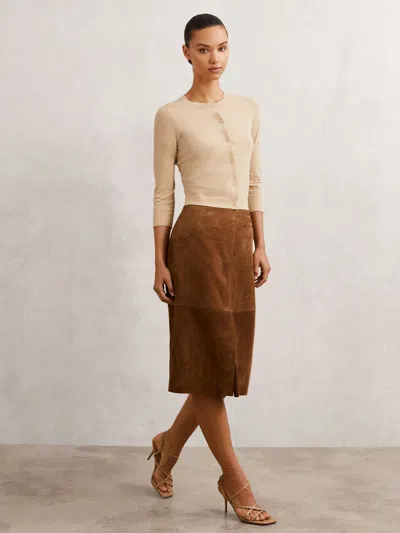 Reiss Neutral Lightweight Cropped Cardigan
