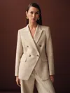Reiss Neutral Petite Linen-blend Double-breasted Suit Jacket