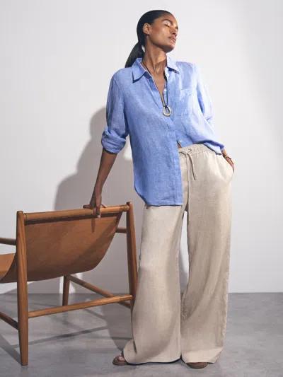 Reiss Neutral Linen-blend Wide-leg Trousers