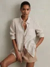 Reiss Neutral Linen Button Through Shirt