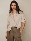 Reiss Neutral Linen Overhead Open-collar Shirt
