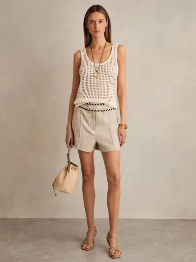 Reiss Neutral Linen Whipstitch Shorts