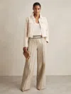 Reiss Neutral Linen Wide-leg Whipstitch Trousers In Neutral