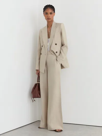 Reiss Neutral Linen Wide-leg Suit Trousers