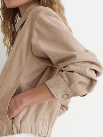 Reiss Neutral Lottie Suede Petite Suede Cropped Bomber Jacket