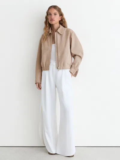 Reiss Neutral Lottie Suede Suede Cropped Bomber Jacket
