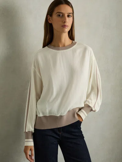 Reiss Neutral Lyocell Woven Contrast-trim Top In Multi