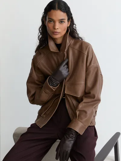 Reiss Neutral Maeve Leather Twin-pocket Relaxed Jacket In Brown