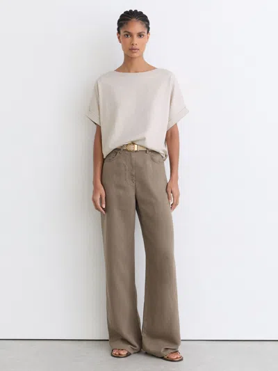 Reiss Neutral Marl Cotton Wide-neck Relaxed-fit T-shirt