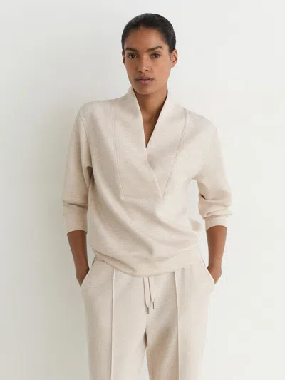 Reiss Neutral Marl Premium Interlock Shawl-neck Sweatshirt With Modal