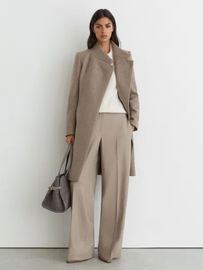 Reiss Neutral Melange Petite Wool-blend Wrapover Mid-length Coat