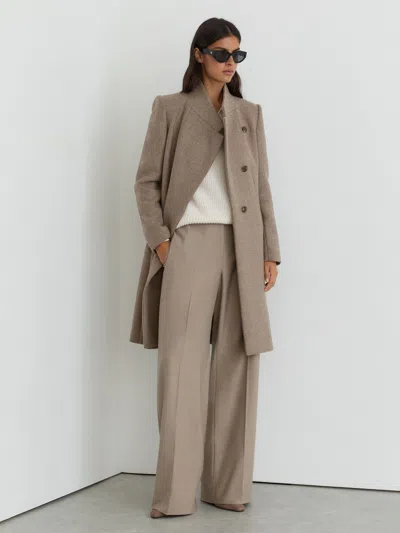 Reiss Neutral Melange Wool-blend Wrapover Mid-length Coat
