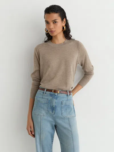 Reiss Neutral Merino Wool Crew-neck Jumper In Brown