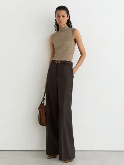 Reiss Neutral Merino Wool Funnel-neck Sleeveless Top In Brown