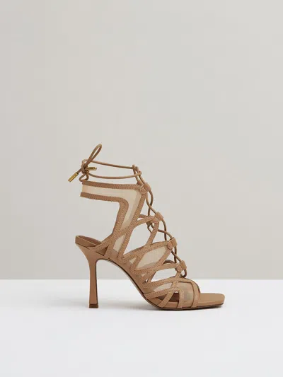 Reiss Neutral Mesh Leather Strappy Heels