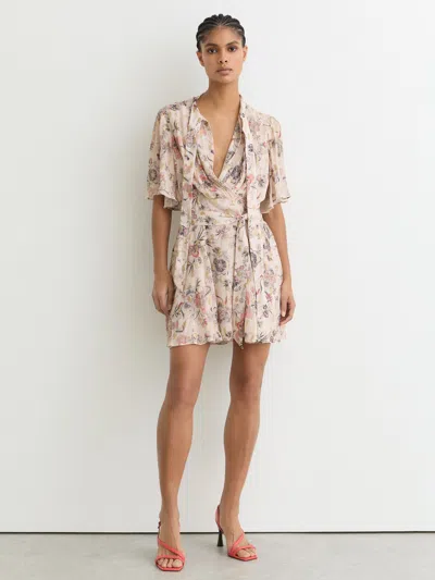 Reiss Neutral Metallic-floral Flippy Mini Dress In Multi