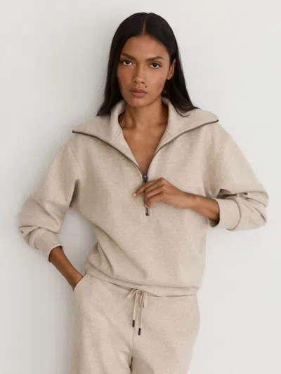 Reiss Neutral Mina Herringbone Half-zip Sweatshirt