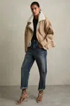 Reiss Neutral Shearling-lined Leather Aviator Jacket