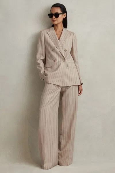 Reiss Neutral Odette Wool Blend Striped Double Breasted Blazer