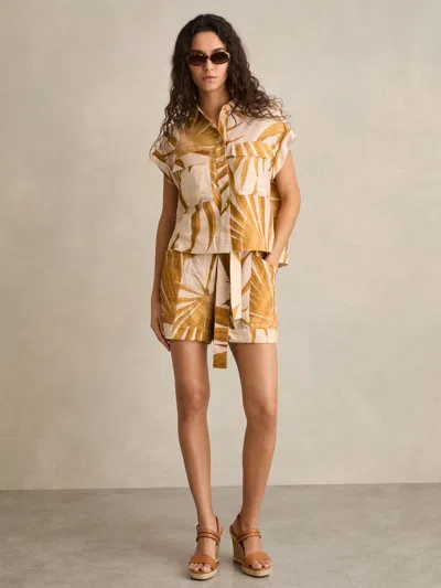 Reiss Neutral Palm Print Shirt