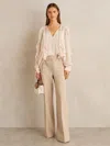 Reiss Neutral Petite Button-detail Wide-leg Trousers