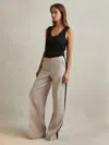 Reiss Neutral Petite Colourblock Linen Wide Leg Trousers In Neutral
