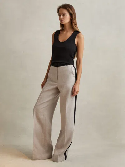 Reiss Neutral Petite Colourblock Linen Wide Leg Trousers