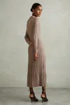 Reiss Neutral Petite Knitted Open Collar Midi Dress In Neutral