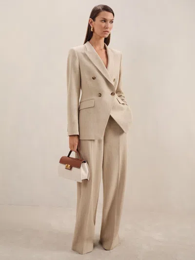 Reiss Neutral Petite Linen-blend Double-breasted Suit Jacket