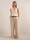 Reiss Neutral Petite Linen-blend Wide-leg Trousers