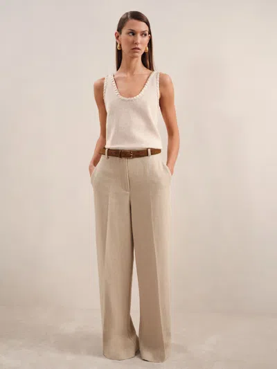 Reiss Neutral Petite Linen-blend Wide-leg Trousers