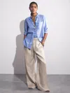Reiss Neutral Petite Linen-blend Wide-leg Trousers